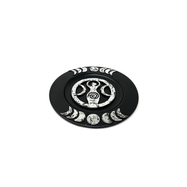 Shreyshti Iron Grid Triple Moon Goddess, Phases of Moon Silver color on Black, approx. 10" - Image 2